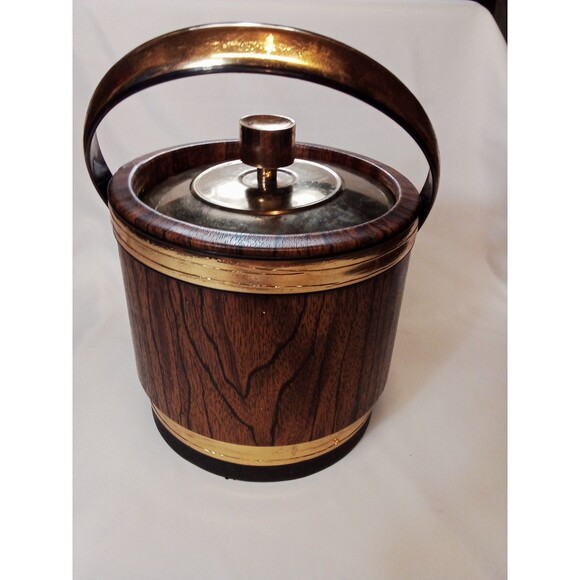 Shelton Ware NYC Vintage Wood Look Gold Trim Ice Bucket Needs TLC Worn - Picture 3 of 16